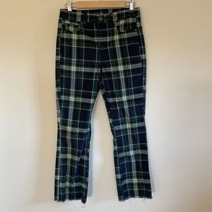 American Eagle Corduroy Plaid Hi-Rise Crop Flare Super Stretch Jeans 6 Blue Rave